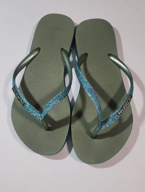 Havaianas Sparkle Glitter Flip Flop - Teal Green